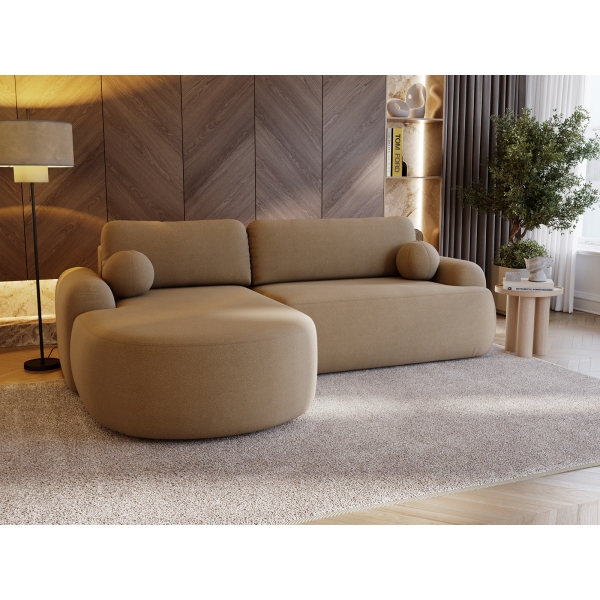 ROZKŁADANY NAROŻNIK DO SALONU W BEŻOWYM KOLORZE AGAT L BOULCE - W ARANŻACJI